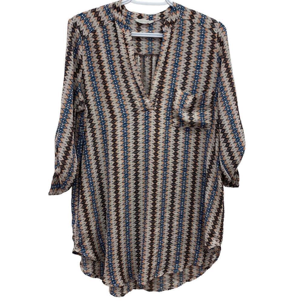 Lush Popover Tunic Top Southwest Print V Neck Roll Tab Sleeve 90s Y2k Sz S​​​